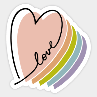 Boho Rainbow Heart Love Letters Line Art Sticker